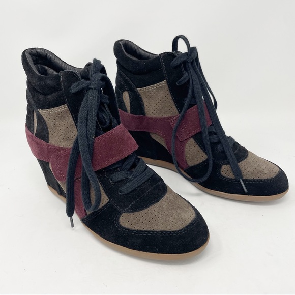 Ash Limited Bowie Wedge Sneaker Suede - Worn once - Size 40 Black Burgundy - Picture 2 of 10